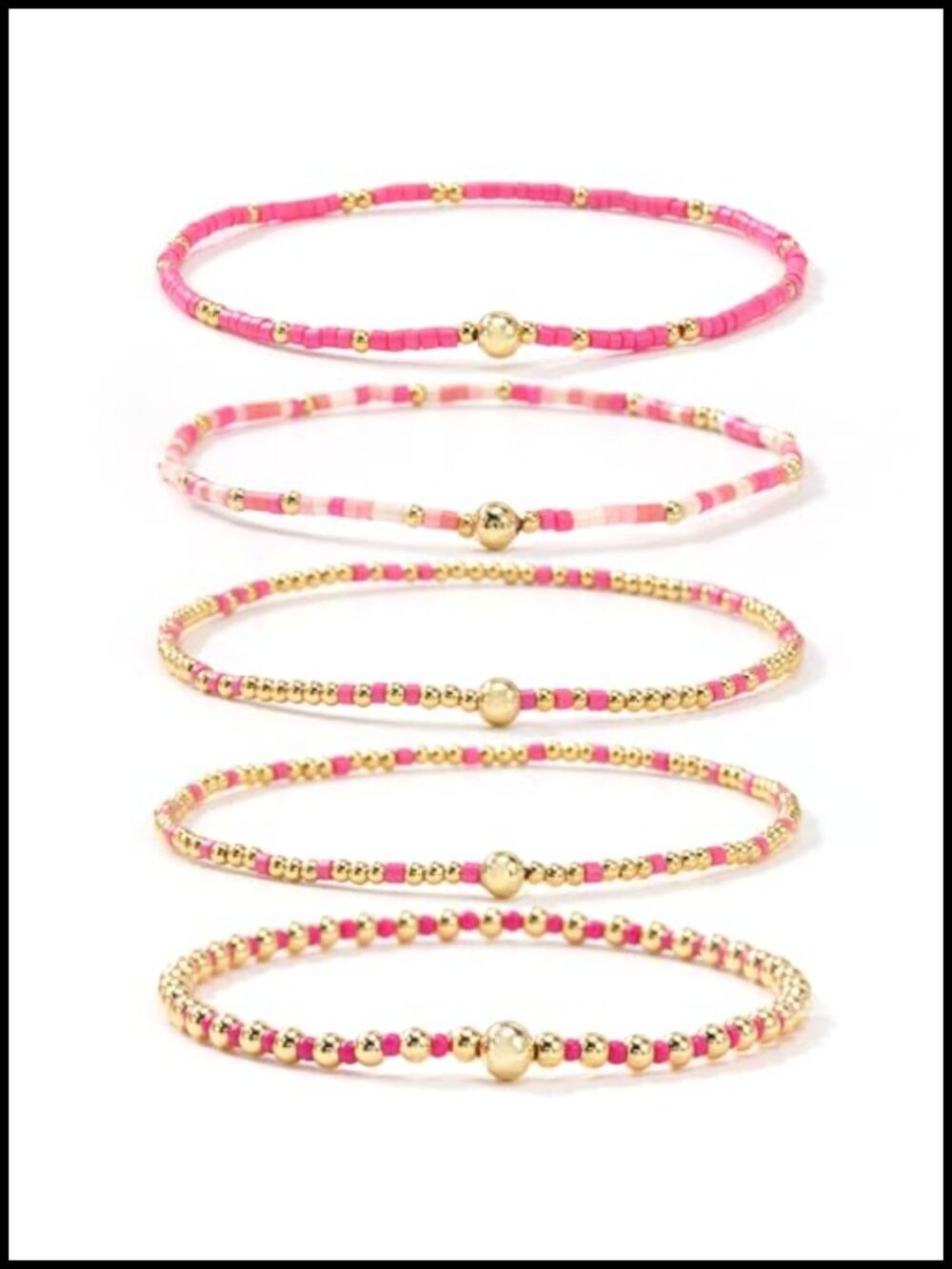 Gold Beaded Bracelet Stack for Women, 14K Gold Plated Seed Beads Crystal Boho